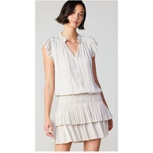 Current Air Dress Womens Size L Gray Fit & Flare Pleated Ruffle Tie Neck